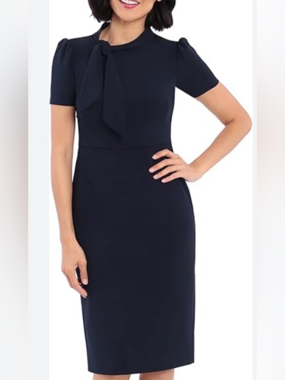 Elegant twilight Navy Tie-Neck Midi Dress